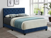IF-5652 Blue Velvet Bed Includes Mattress Support