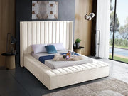 IF-5723 Creme Velvet Upholstered Bed with Mattress Support
