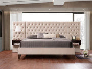 IF-5565 Beige Velvet Fabric Bed - No Box Spring Required