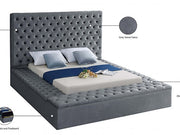 IF-5790 Grey Velvet Fabric Platform Bed – Includes Mattress Support