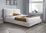 IF-5920 Platform Bed – Includes Mattress Support, Cream Velvet Queen/King