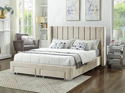 IF-5312 Creme Velvet Upholstered Bed with Mattress Support