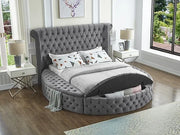 IF-5770 Grey Velvet Upholstered Bed with Mattress Support