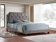IF-5610 Grey Velvet Fabric Bed - No Box Spring Required: