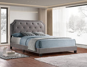 IF-5610 Grey Velvet Fabric Bed - No Box Spring Required:
