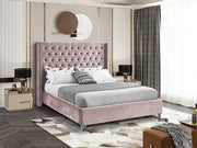 IF-5895 Dusty Pink Velvet Upholstered Bed with Mattress Support
