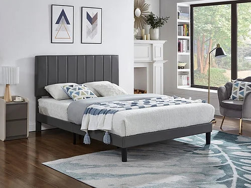 IF-5361 Grey PU Bed with Vertical Tufting – Includes Mattress Support