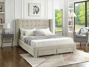IF-5322 Creme Velvet Upholstered Bed with Mattress Support