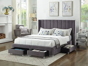 IF-5310 Grey Velvet Upholstered Bed with Mattress Support