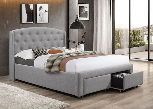 IF-5290 Grey Fabric Bed With 2 Front Pull Out Drawers – Includes Mattress Support
