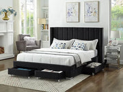 IF-5313 Black Velvet Upholstered Bed with Mattress Support