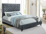 IF-5680 Deep Tufted Upholstered Grey Bed Includes Mattress Support