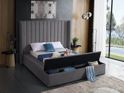 IF-5720 Grey Velvet Upholstered Bed with Mattress Support