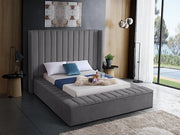 IF-5720 Grey Velvet Upholstered Bed with Mattress Support