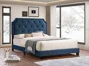 IF-5611 Blue Velvet Fabric Bed - No Box Spring Required: