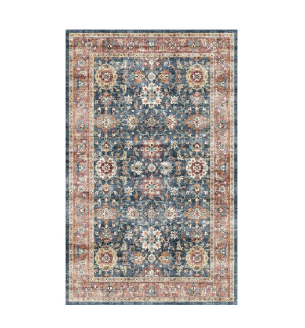 Flaire Premium Non-Slip Washable Rug – Navy Blue & Rust Red Traditional Persian Floral Rug