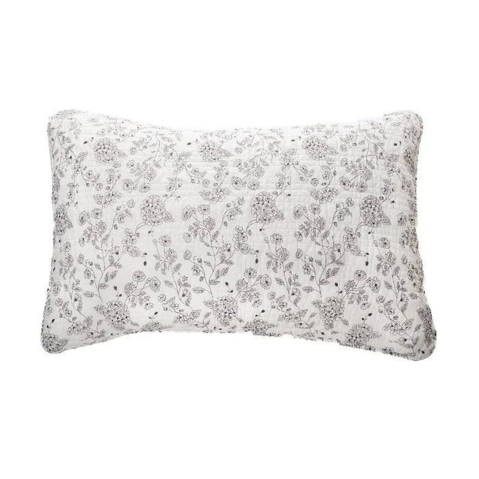 Countryside Chocolate Floral Quilt Pillow Sham – 100% Cotton, chocolate floral on ivory
