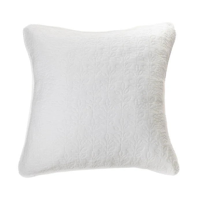 Brunelli Foliage White Quilted European Sham – 25x25 inches, 100% cotton cover with nature-inspired stitching and poly fill