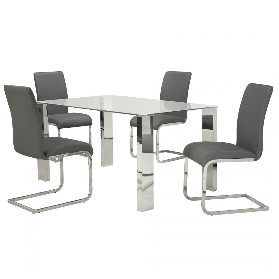 Frankfurt/Maxim 5pc Dining Set, Chrome/Grey