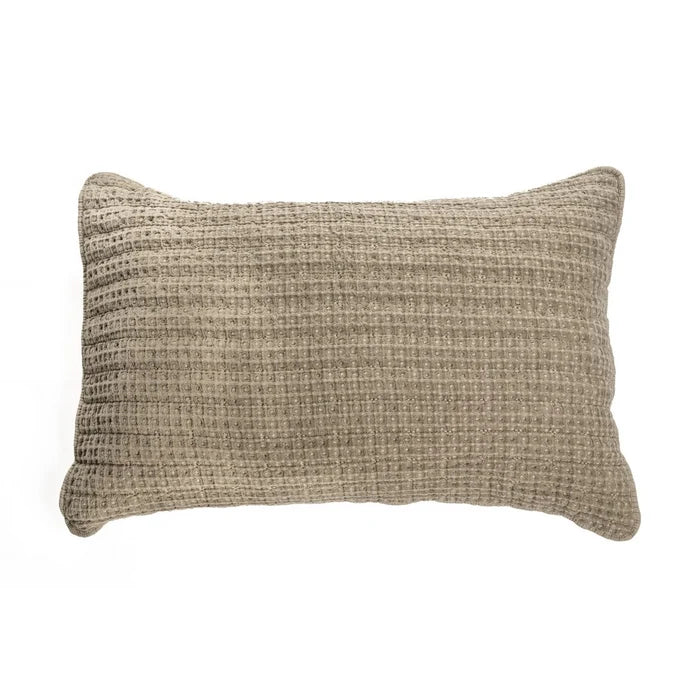 Spirit taupe waffle cotton pillow sham with textured grid pattern on a white background.