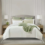 Vale Green duvet cover set with double green pinstripes on cream background, 200 thread count cotton percale