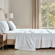 Vale Shadow Sheet Set with blue pinstripes on cream background - 200 thread count combed cotton percale bedding