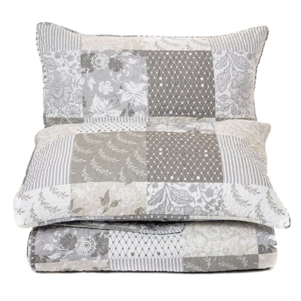 VANILLE GREY AND GREIGE PRINTED QUILT SET